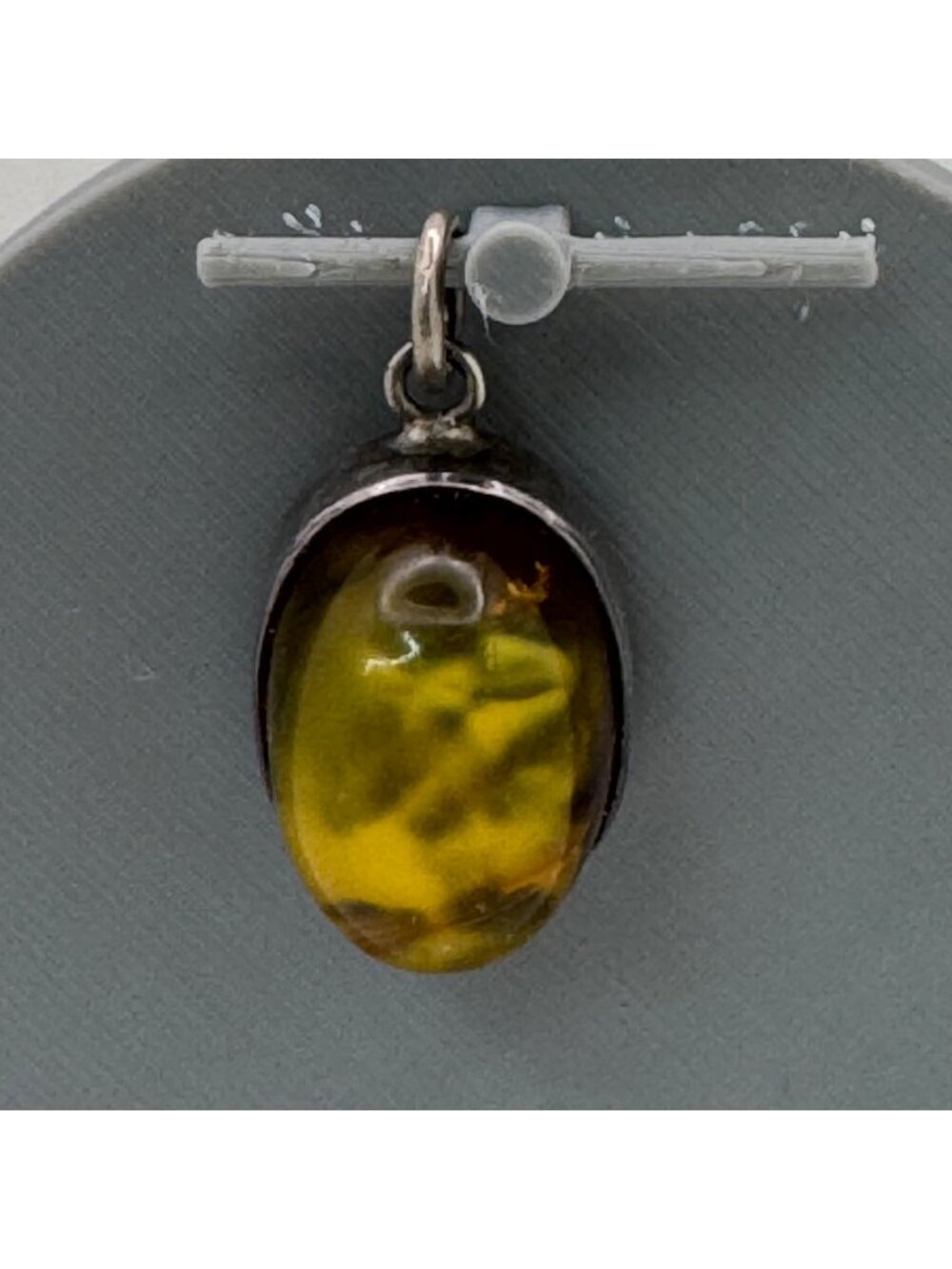 Large Amber Cabochon Pendant Sterling Silver Oval Charm 925 Hallmarked Vintage 1